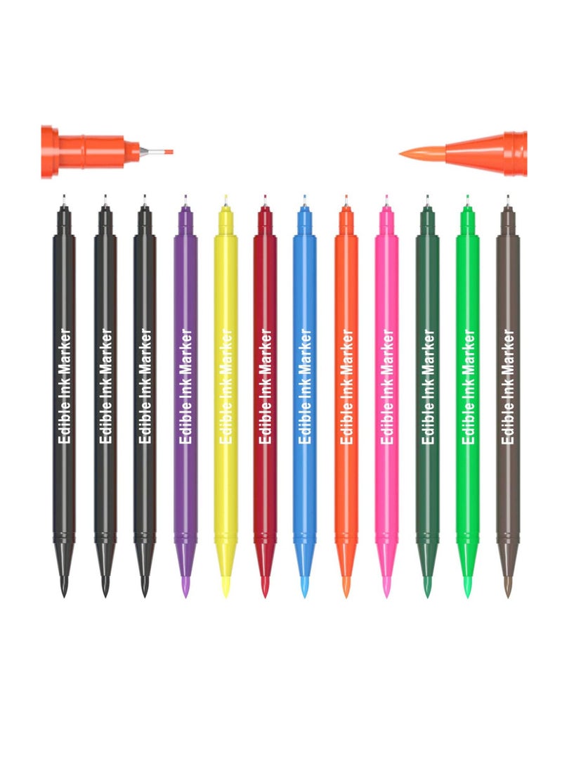 بريميفي 12 قطعة من أقلام تلوين الطعام، 10 ألوان، قلم تحديد قابل للأكل ذو طرف مزدوج - Image 1