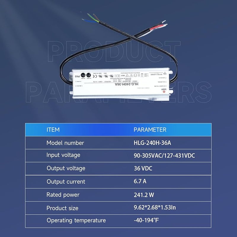 HLG 240H 36A 240W IP65 إمداد طاقة LED مقاوم للماء 36V 6.7A محول AC DC - Image 4