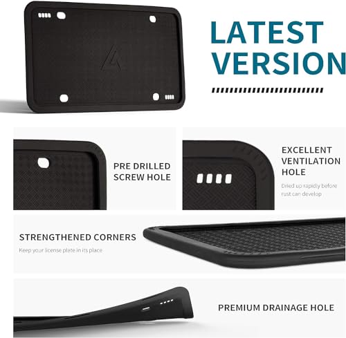 Aujen Silicone License Plate Frames Black, 1 Pack Car License Plate Frame, Universal US Car Black License Plate Holders Brackets Rust-Proof, Rattle-Proof, Weather-Proof Car Accessories(Black) - Image 3