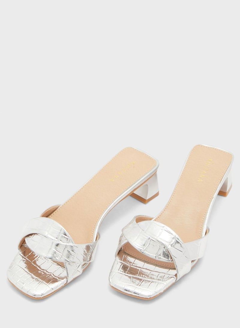Khizana Square Toe Croc Effect Sandal - Image 4