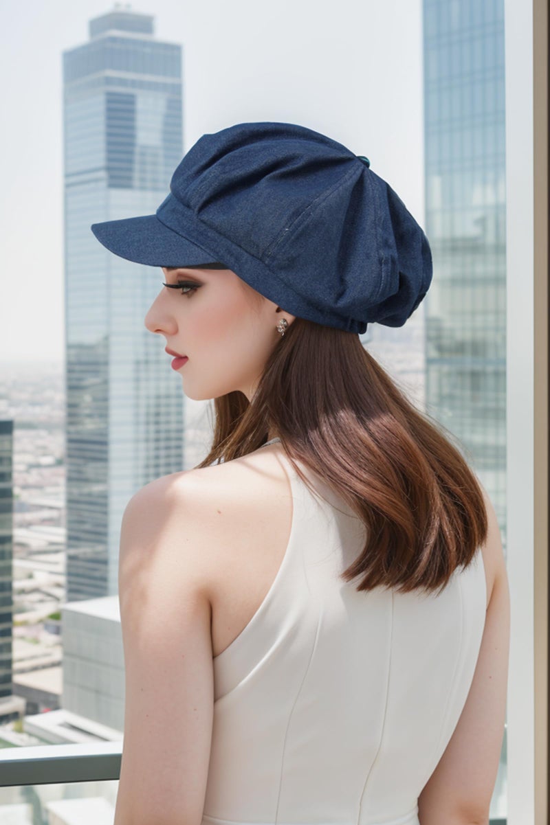 BEYLRZID Womenâ€™s Newsboy Cap Summer Beret Cap- 100% Cotton 8 Panels Vintage Cabbie Hat- Octagonal Visor Cap for Women Girls Ladies Gift Denim - Image 5