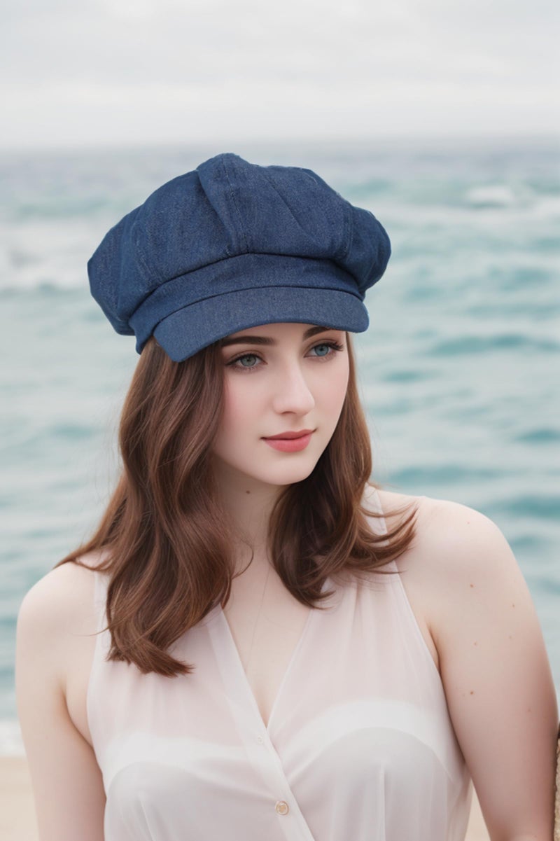 BEYLRZID Womenâ€™s Newsboy Cap Summer Beret Cap- 100% Cotton 8 Panels Vintage Cabbie Hat- Octagonal Visor Cap for Women Girls Ladies Gift Denim - Image 2