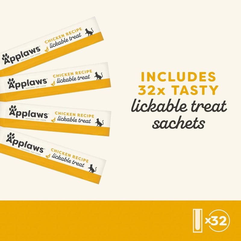 Applaws Chicken Creamy Lickable Cat Treats for Cats and Kittens 32x15g, Grain Free Puree 15g Sachet - Image 1