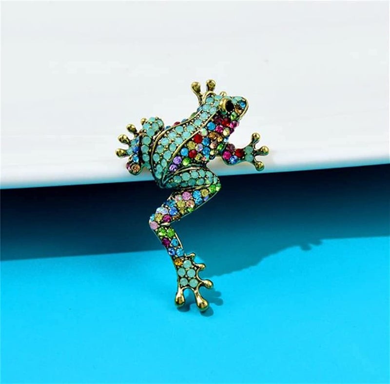 KAWADU Rhinestone Frog Brooch Vivid Animal Pin Full Glasses Design Alloy Material Green Color Women And Men Jewelry - Image 4