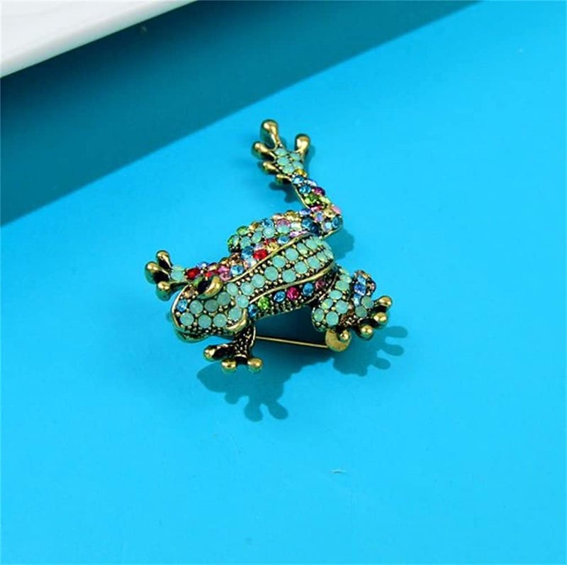 KAWADU Rhinestone Frog Brooch Vivid Animal Pin Full Glasses Design Alloy Material Green Color Women And Men Jewelry - Image 5