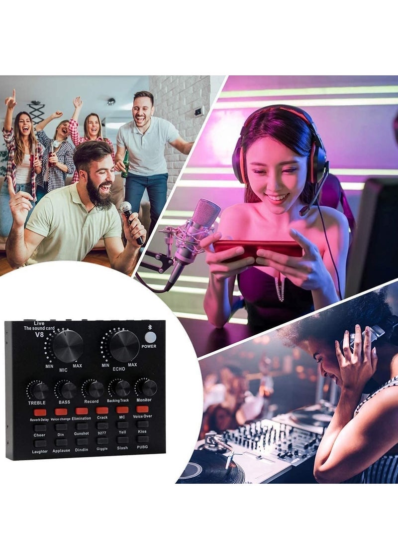 Generic - Microphone,Live Sound Card & BM800 Suspension Microphone Kit Broadcasting Recording Condenser Microphone Set Intelligent Volume Audio Mixer Sound Card for Computer PC Live Sound - Image 1