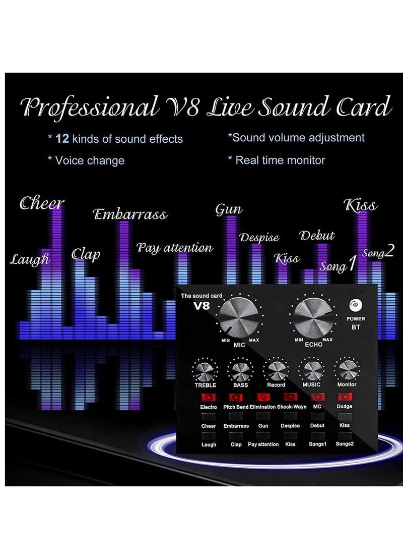 Generic - Microphone,Live Sound Card & BM800 Suspension Microphone Kit Broadcasting Recording Condenser Microphone Set Intelligent Volume Audio Mixer Sound Card for Computer PC Live Sound - Image 1