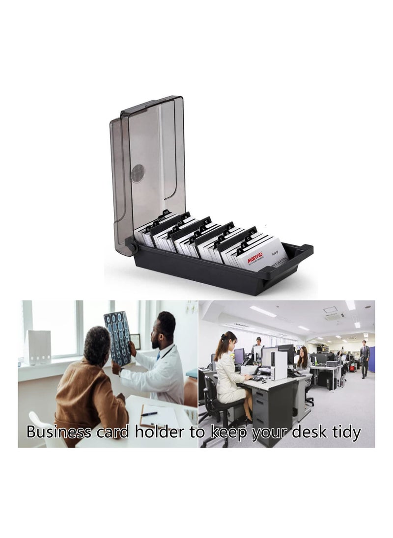 SYOSI - 500 Capacity Card Holder Business Card Storage Box, Desktop Card Organizer Card Box with Dividers Business Card Holder with Index Tabs Networking Card Organizer for 500 Cards Storage - Image 1
