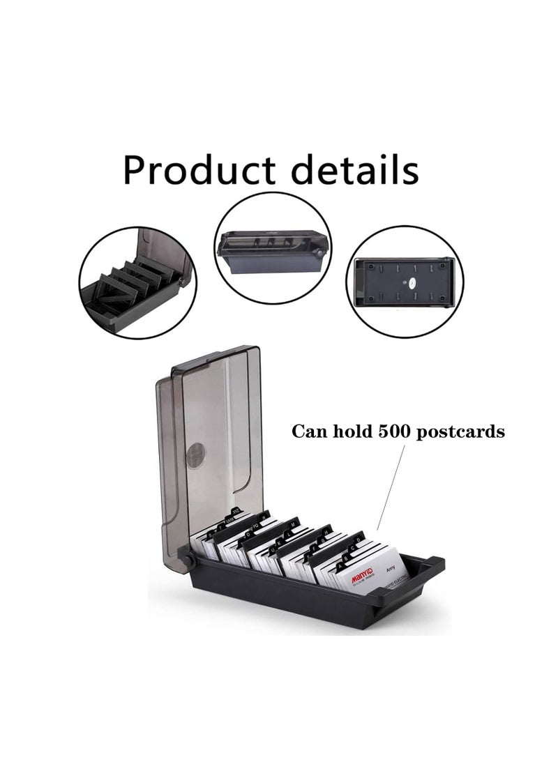 SYOSI - 500 Capacity Card Holder Business Card Storage Box, Desktop Card Organizer Card Box with Dividers Business Card Holder with Index Tabs Networking Card Organizer for 500 Cards Storage - Image 1