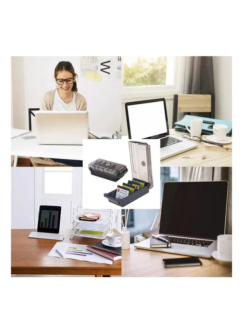 SYOSI - 500 Capacity Card Holder Business Card Storage Box, Desktop Card Organizer Card Box with Dividers Business Card Holder with Index Tabs Networking Card Organizer for 500 Cards Storage - Image 1