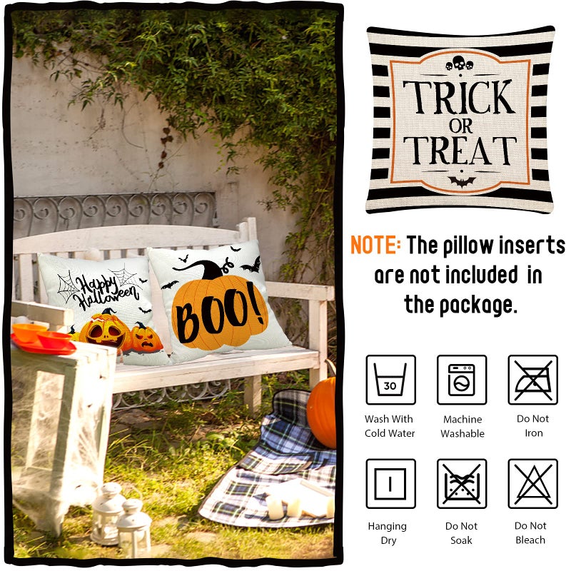 سي أتش هايتشنغ CH Haicheng Halloween Pillow Covers 18x18 مجموعة من 4 خدعة أو علاج وسادة يغطي هالوين سعيد أريكة أريكة سرير تغطية وسادة تغطية - Image 4