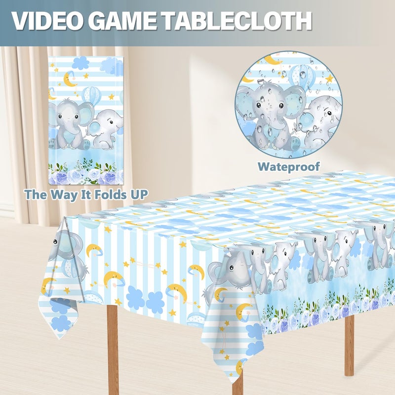 Resflyar 81 PCS Elephant Party Tableware Supplies  Disposable Blue Plates Cups Napkins Tablecloth  Elephant Theme Dinnerware Set for Graduation  Anniversary  Baby Shower  Birthday Decorations  Serves 20 Guests - Image 2