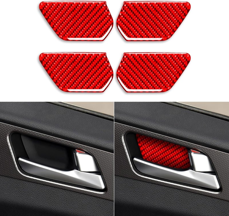 PJFUS Car Inner Door Bowl Panel Collision Protector Handle Bowl Cover Pad Sticker Real 3K Red Carbon Fiber Trim Compatible with Hyundai Sonata 2015 2016 2017 Auto Interior Accessories Decoration - Image 1