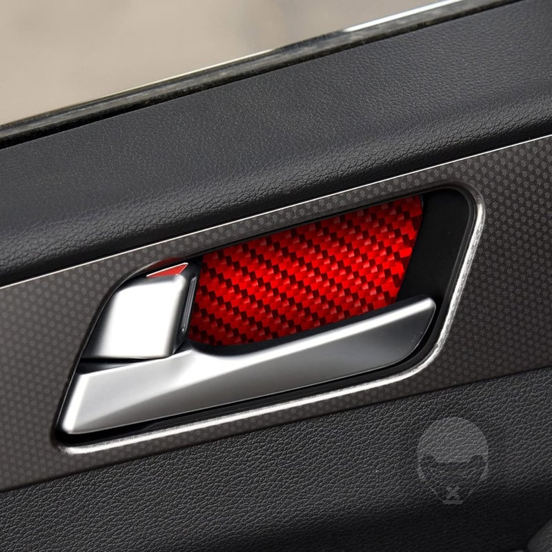 PJFUS Car Inner Door Bowl Panel Collision Protector Handle Bowl Cover Pad Sticker Real 3K Red Carbon Fiber Trim Compatible with Hyundai Sonata 2015 2016 2017 Auto Interior Accessories Decoration - Image 2