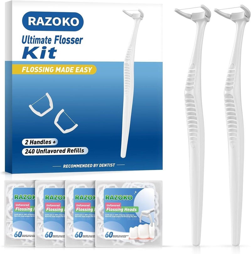 RAZOKO Ultimate Flosser Kit with 2 Handles and 240 Extra Strength Refills - Image 1