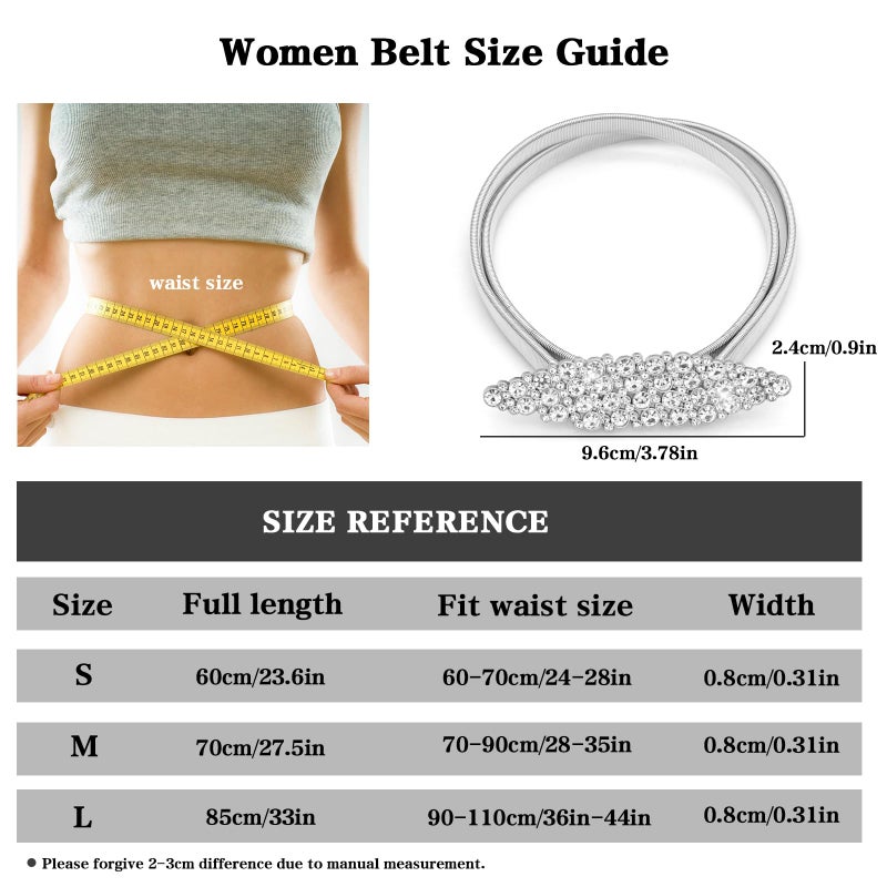 LIMHOO Women's Skinny Metal Waist Belt Elastic Thin Waist Belt for Dress Stretch Chain Belt (HY19414-Silver-M) - Image 5