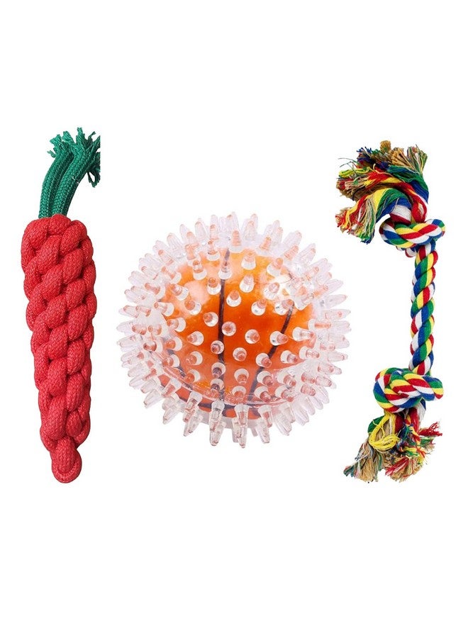 إيميلي بيتس ألعاب فرشاة الأسنان Tpr كرة مضغ ألعاب الكلاب ألعاب الحيوانات الأليفة التي تصدر صريرًا دمية حبل للكلاب لعبة حبل مكونة من عقدتين لعبة مضغ للكلاب الأليفة والجراء والقطط (قد يختلف اللون) عبوة من 3 قطع - Image 1