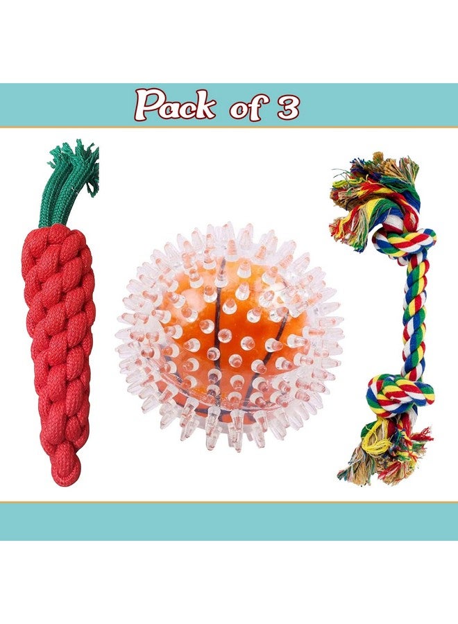 إيميلي بيتس ألعاب فرشاة الأسنان Tpr كرة مضغ ألعاب الكلاب ألعاب الحيوانات الأليفة التي تصدر صريرًا دمية حبل للكلاب لعبة حبل مكونة من عقدتين لعبة مضغ للكلاب الأليفة والجراء والقطط (قد يختلف اللون) عبوة من 3 قطع - Image 2