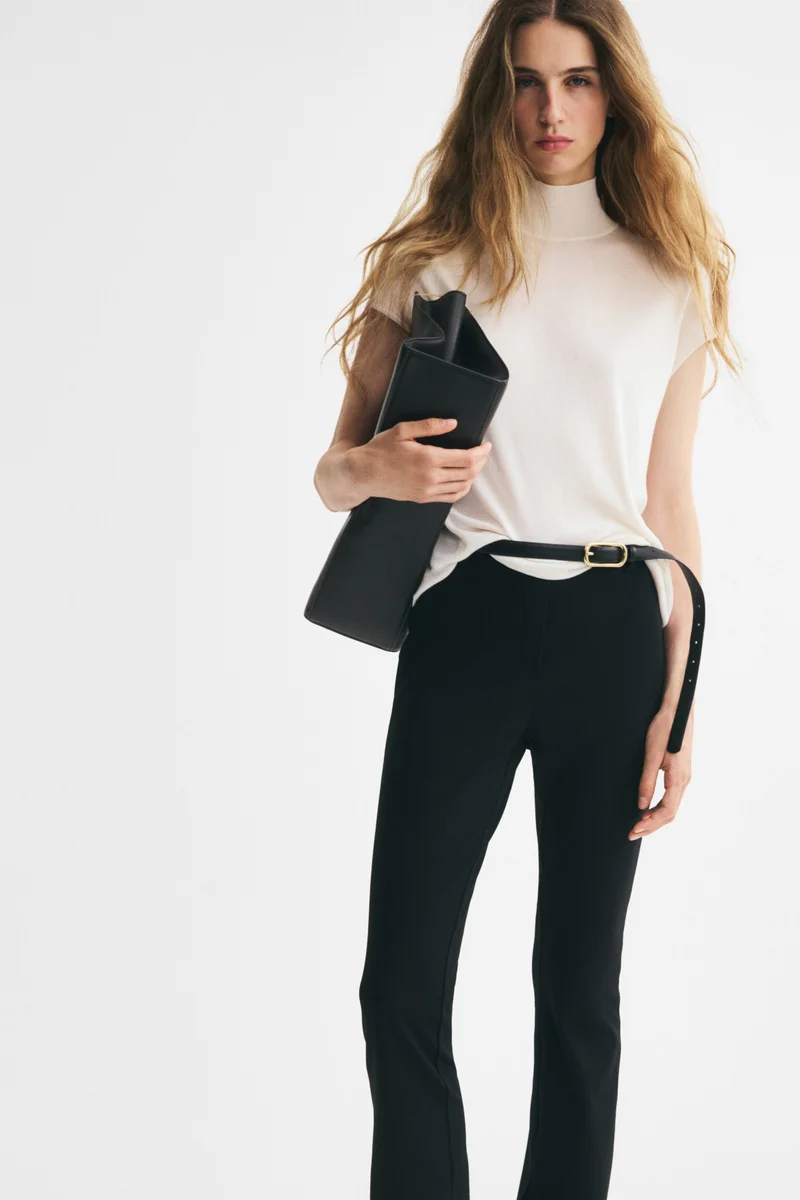 Lyocell-blend fine-knit turtleneck top