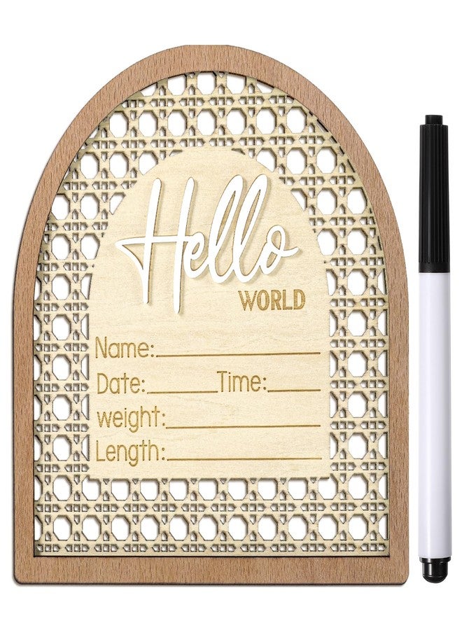 Josojoou Baby Announcement Sign with Pen, 5.5in Wooden Arched Baby Shower Welcome Sign, Hello World Newborn Welcome Signs Birth Name Tag, Can be Used for Photo Props, Babys Shower, Nursery, Newborn Gift - Image 1