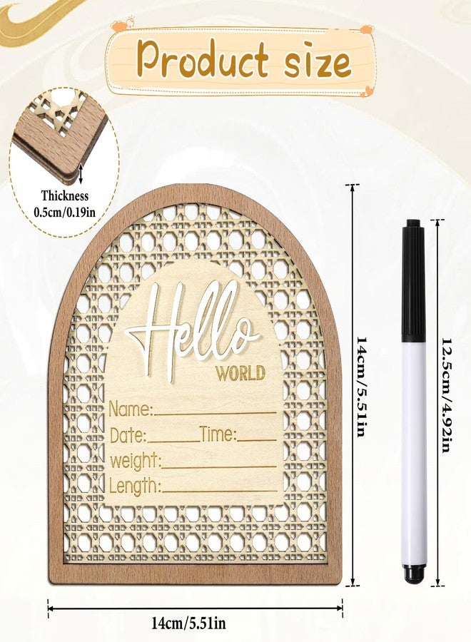Josojoou Baby Announcement Sign with Pen, 5.5in Wooden Arched Baby Shower Welcome Sign, Hello World Newborn Welcome Signs Birth Name Tag, Can be Used for Photo Props, Babys Shower, Nursery, Newborn Gift - Image 2