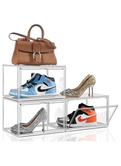 TOMSHOO Foldable Shoe Box Foldable Shoe Rack with Clear Door for Entryway Collapsible Storage Box Plastic Shoe Storage Cabinet Organizer Free Standing Shoes Container Dustproof (Clear 3PCS)  - Image 2