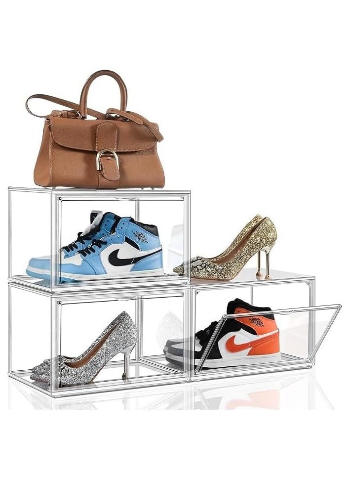 TOMSHOO Foldable Shoe Box Foldable Shoe Rack with Clear Door for Entryway Collapsible Storage Box Plastic Shoe Storage Cabinet Organizer Free Standing Shoes Container Dustproof (Clear 3PCS)  - Image 2