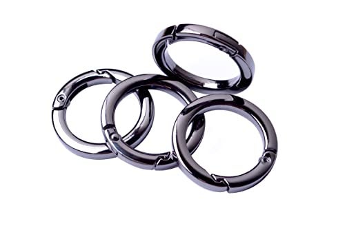 Bobeey 4pcs Round Carabiner Metal Spring Key Ring,Spring Snap Hooks Clip,Spring Keyring Buckle,Flat O ring for Purses BBC40-32-Black Gun - Image 2