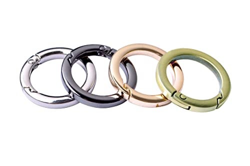Bobeey 4pcs Round Carabiner Metal Spring Key Ring,Spring Snap Hooks Clip,Spring Keyring Buckle,Flat O ring for Purses BBC40-32-Black Gun - Image 3