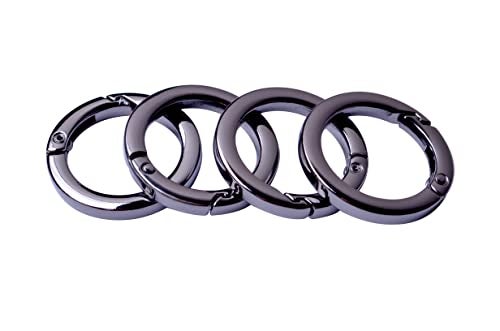 Bobeey 4pcs Round Carabiner Metal Spring Key Ring,Spring Snap Hooks Clip,Spring Keyring Buckle,Flat O ring for Purses BBC40-32-Black Gun - Image 1