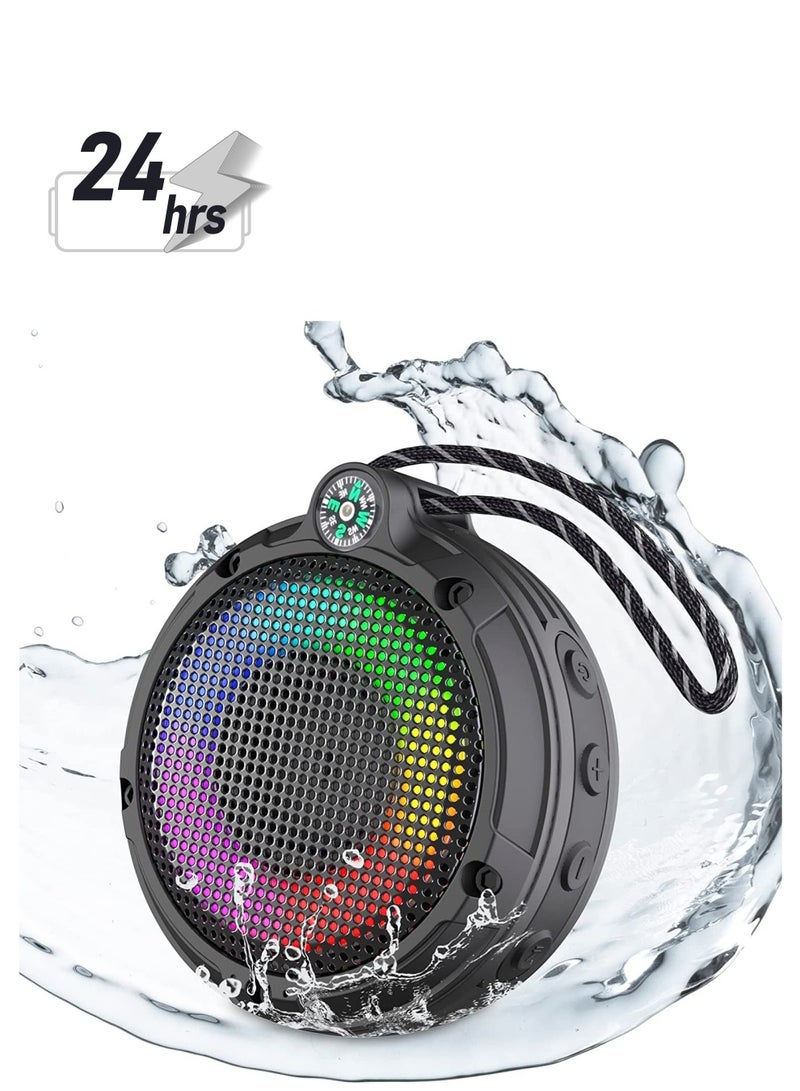Portable Bluetooth Speaker, IPX7 Waterproof Outdoor Wireless Speaker, Mini Speaker with LED Lights & 8W & 24H Playtime, Perfect for Shower, Bike, Hike, Support TF Card, FM Radio - Image 1