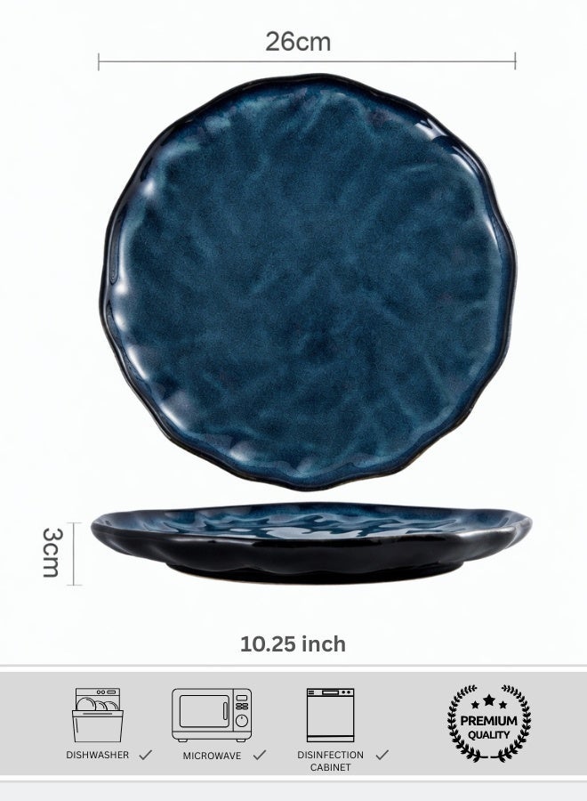 Japanese Style Ceramic Dinner Plate, Premium Porcelain Plate 10.25 inch, Blue Glaze Round Handcrafted Creative Dinner Plate, Perfect for Steak, Pasta, Salad, Main Courses - Image 1
