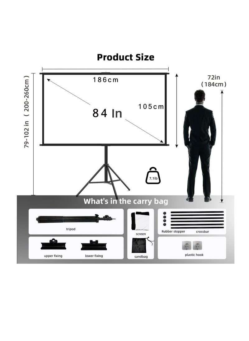 Generic Projector Screen with Stand, 84 Inch Movie Screen, 16:9 4K HD Projection Screen for Indoor Outdoor, Projector Screen and Stand with Bag for Home Theater Backyard Cinema (84)  - Image 2