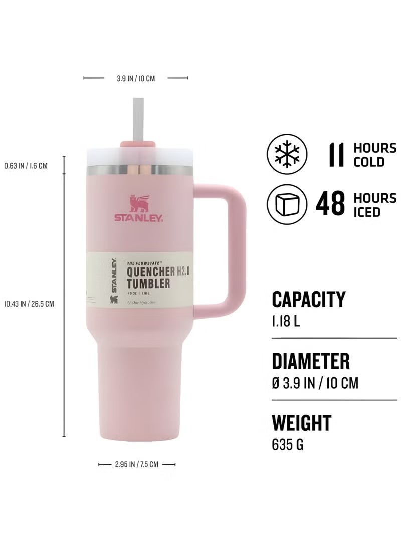 Stanley Quencher H2.0 FlowState Vacuum Stainless Steel Water Bottle with Lid and Straw, BPA-Free, 40oz, 28x10x7.5cm (Sakura Pink) - Image 2