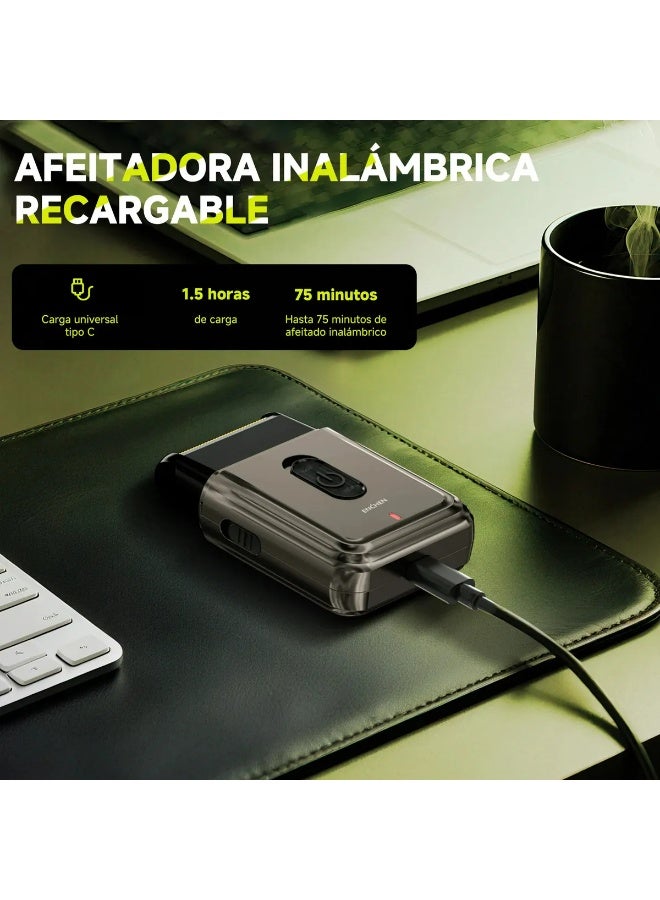 إنشن ماكينة الحلاقة ذات الرقائق المعدنية، ماكينة الحلاقة الترددية الصغيرة، ماكينة الحلاقة المدمجة تبسط الحياة، والحلاقة في أي وقت وفي أي مكان، مع 60 دقيقة من التشغيل اللاسلكي. قابل لإعادة الشحن عبر USB، وسهل الحمل، وهو الرفيق المثالي للمنزل والسفر، وهدية مثالية. - Image 4