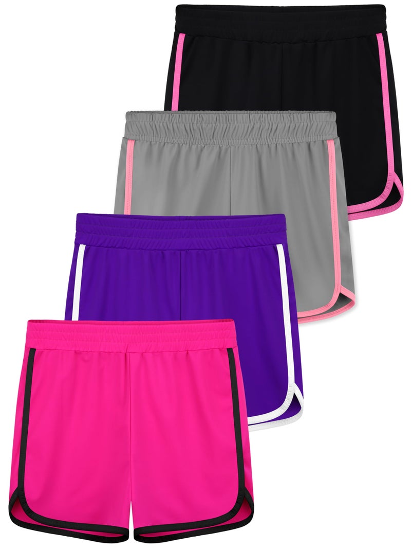 Resinta 4 Pack Youth Girls Athletic Shorts Quick Dry Soccer Shorts Big Girl Summer Sports Shorts for Running Dance Yoga - Image 1