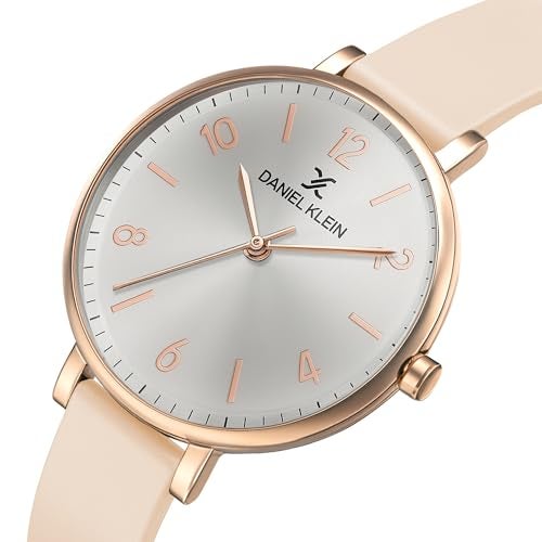 Daniel Klein Analog Silver Round Dial Rose Gold Case Beige Leather Strap Water-Resistant Wrist Watch for Women Girls, Ladies DK11983-6 - Image 3