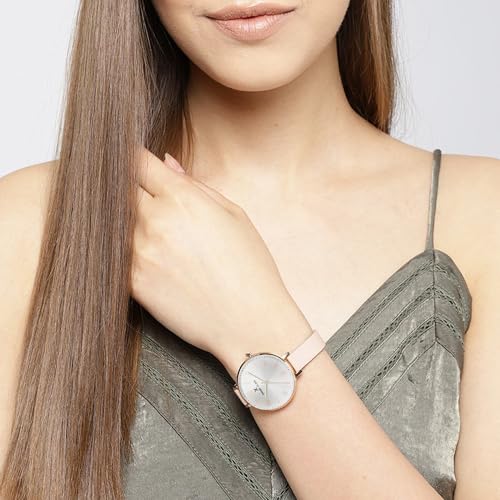 Daniel Klein Analog Silver Round Dial Rose Gold Case Beige Leather Strap Water-Resistant Wrist Watch for Women Girls, Ladies DK11983-6 - Image 4