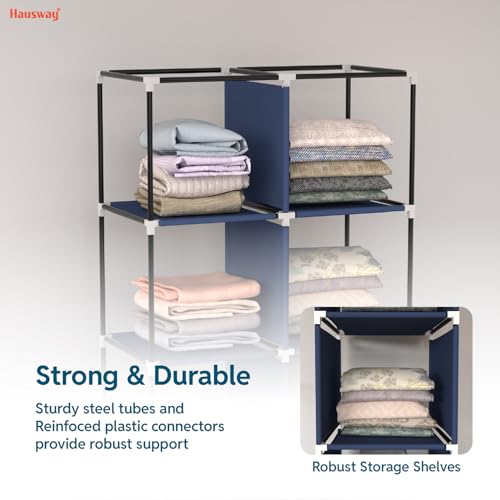 HAUSWAY Wardrobe for Bedroom | Foldable Almirah for Clothes Metal | 2-Door 8-Shelf Collapsible Storage Rack & Organizer | Navy Blue - Image 4