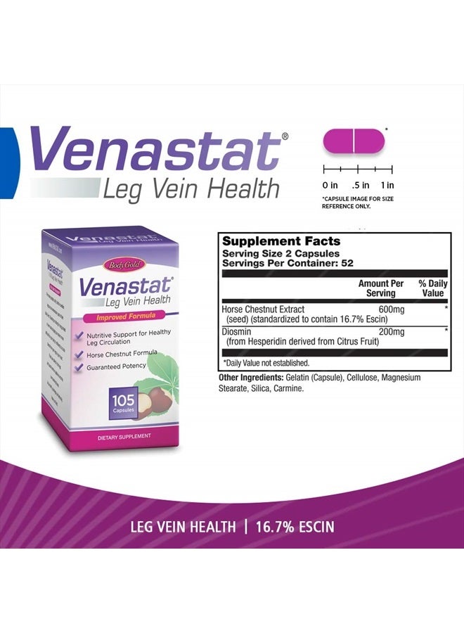 Body Gold Venastat Leg Vein Health, Bonus Pack 60+45, Capsules, 105 ea (105 CT) - Image 2