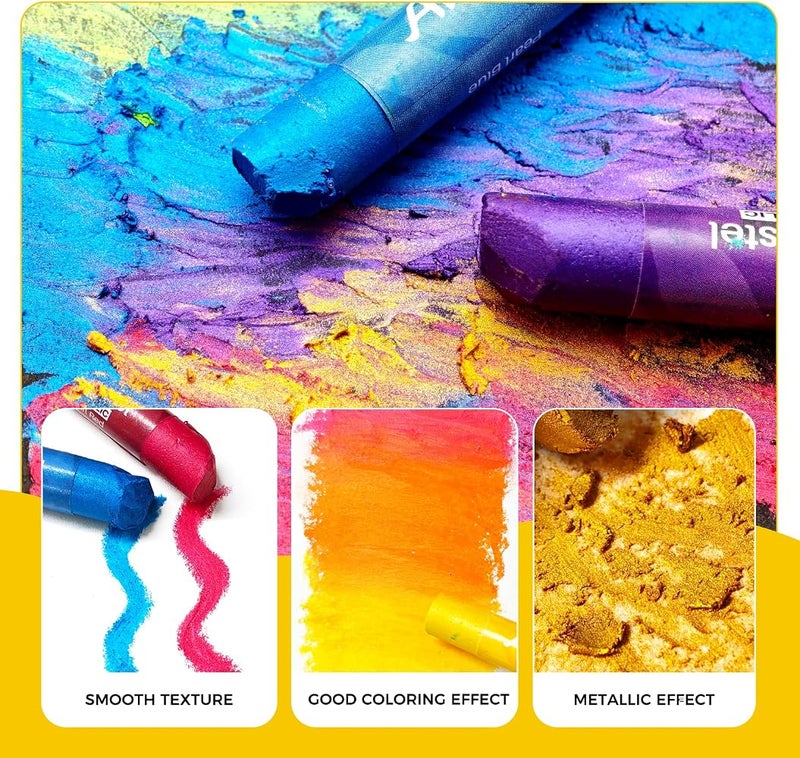 Artecho Metallic Oil Pastels Set of 12 Colors, Soft Oil Pastels for Art Painting, Drawing, Blending (10 x 70 mm) - Image 3