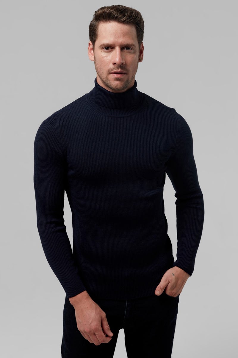 twn Slim Fit Navy Blue Rib Knitted Sweater 9EC060631764M  - Image 1