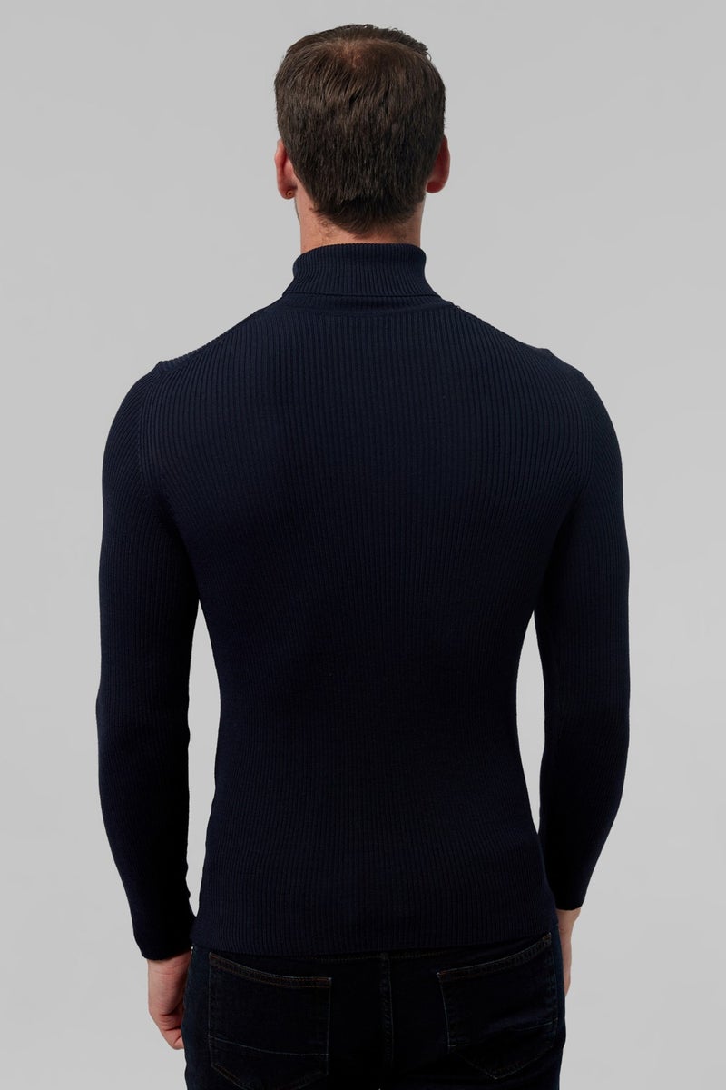 twn Slim Fit Navy Blue Rib Knitted Sweater 9EC060631764M  - Image 3