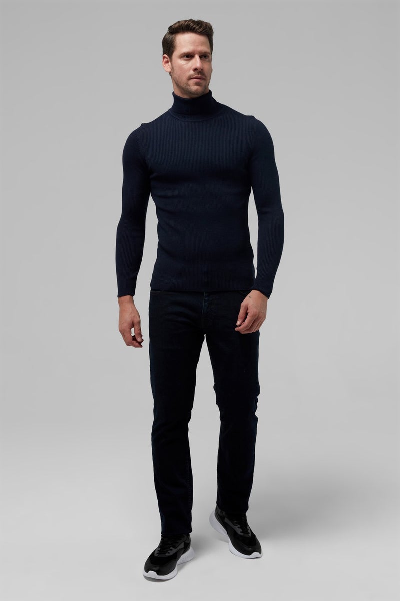 twn Slim Fit Navy Blue Rib Knitted Sweater 9EC060631764M  - Image 4