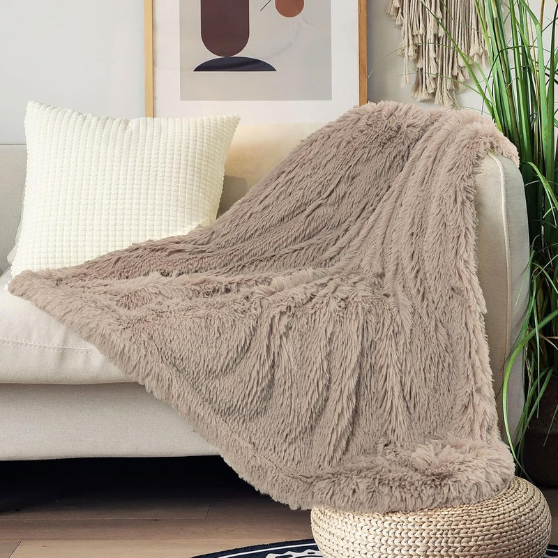 Tuddrom Decorative Extra Soft Faux Fur Throw Blanket 70"x78",Solid Reversible Fuzzy Lightweight Long Hair Shaggy Blanket,Fluffy Cozy Plush Fleece Comfy Microfiber Blanket for Couch Sofa Bed,Khaki - Image 2
