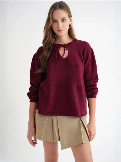 MixRay Mixray Tie-Detail Loose Knit Sweater