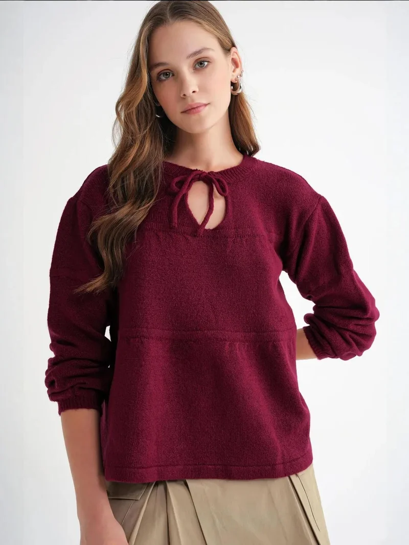 MixRay Mixray Tie-Detail Loose Knit Sweater