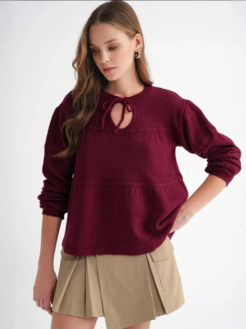 MixRay Mixray Tie-Detail Loose Knit Sweater
