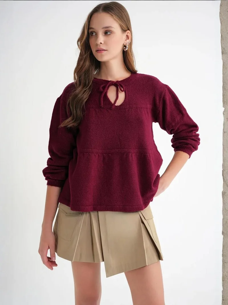 MixRay Mixray Tie-Detail Loose Knit Sweater