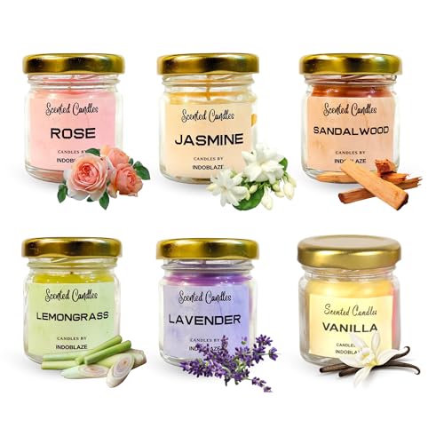 Indoblaze Paraffin Wax Scented Candles For Home Decor | Fragrance Candles For Bedroom | Candles For Gifting (Pack Of 6) - Image 1